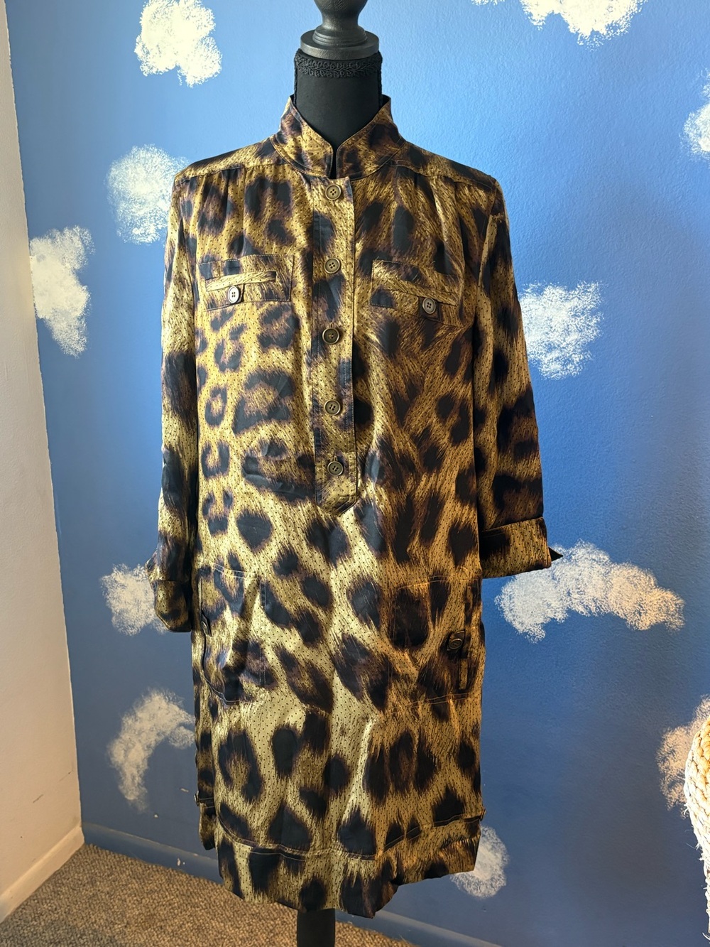 Magaschoni Collection Silk Shirt Dress, Animal Print, Size 6
